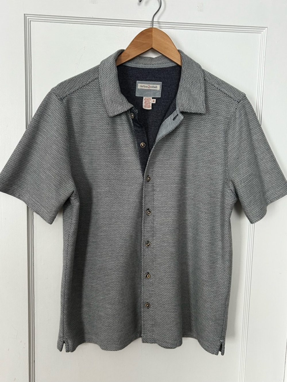 Carbon2Cobalt Mens Size M Short Sleeve Textured Knit Button Down Shirt - Picture 2 of 12